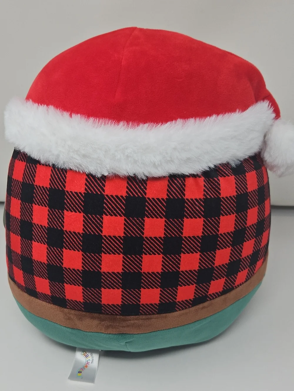 Squishmallows Nick The Santa Claus Teal Plaid Plush Faux Fur Trim